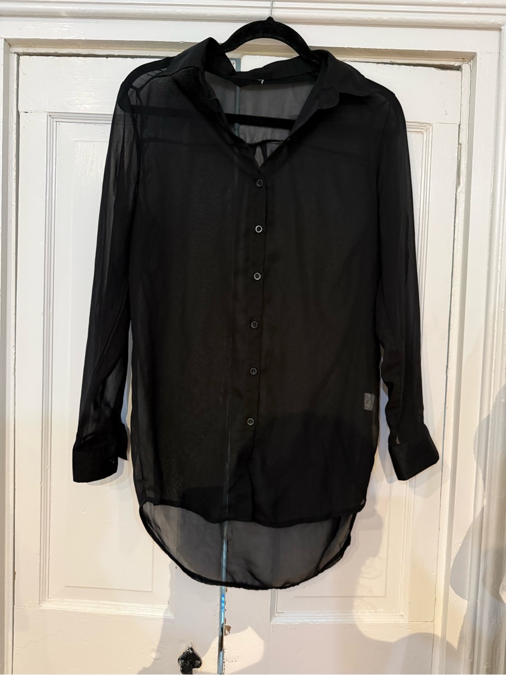 Sheer Black Button-Up Blouse